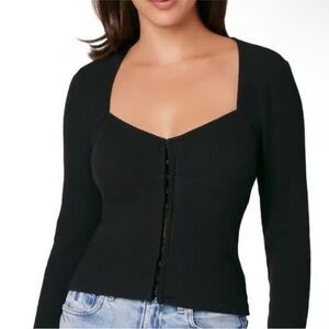 Favorite Daughter Rib BustierTop Black Ribbed Long Sleeve Top size L